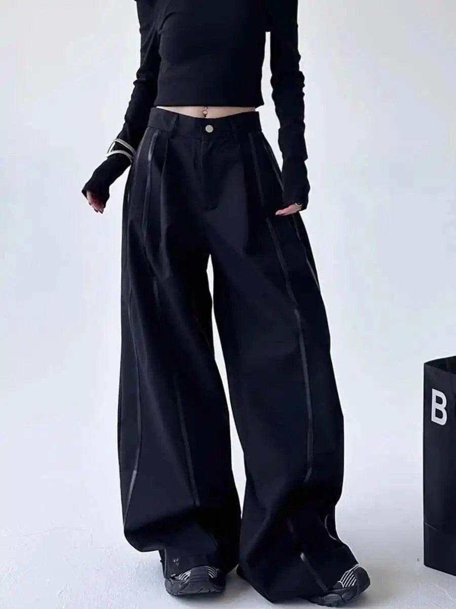 Women's Black Gothic Urban Pants Baggy Oversize Suits Long Pants Harajuku Japanese 2000s Style Y2k Emo Vintage Trousers Clothes
