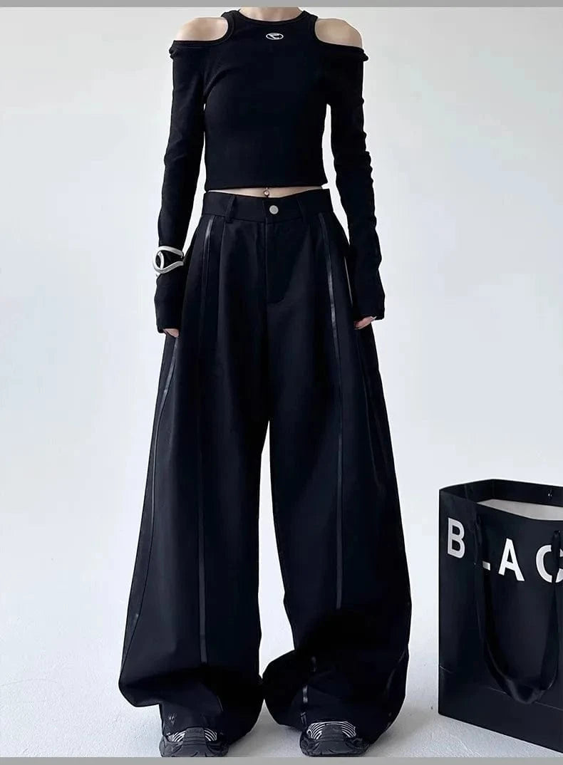 Women's Black Gothic Urban Pants Baggy Oversize Suits Long Pants Harajuku Japanese 2000s Style Y2k Emo Vintage Trousers Clothes