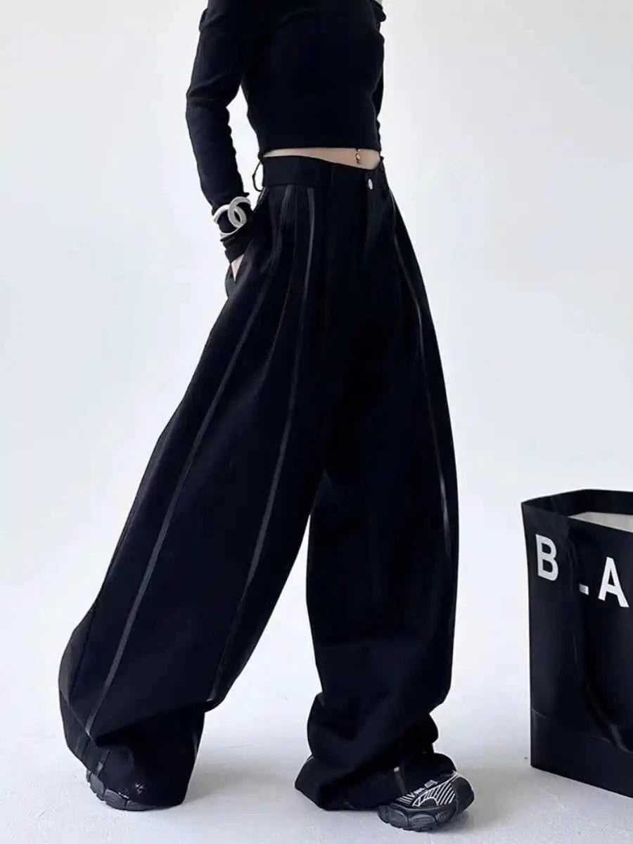Women's Black Gothic Urban Pants Baggy Oversize Suits Long Pants Harajuku Japanese 2000s Style Y2k Emo Vintage Trousers Clothes