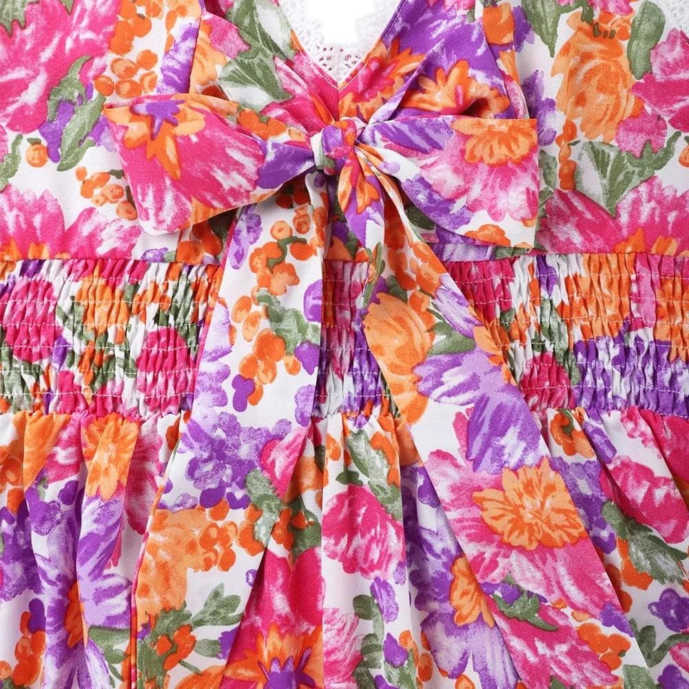 Women's Boho Floral Printed Strappy Skater Mini Dress Summer Ladies Casual Holiday Vacation Picnic Chic Sundress Size S-2XL