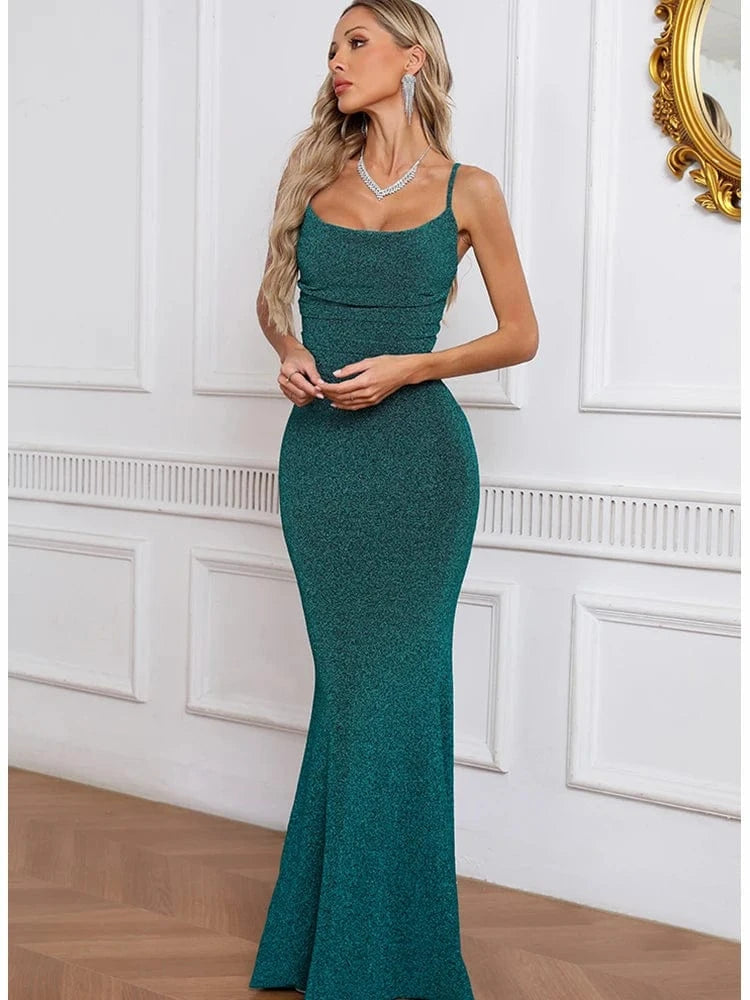 Women's Camel-Colored Spaghetti Strap Maxi Dress Ruched Mermaid-style Hot chick Slip Dress Evening Parties Special Occasions