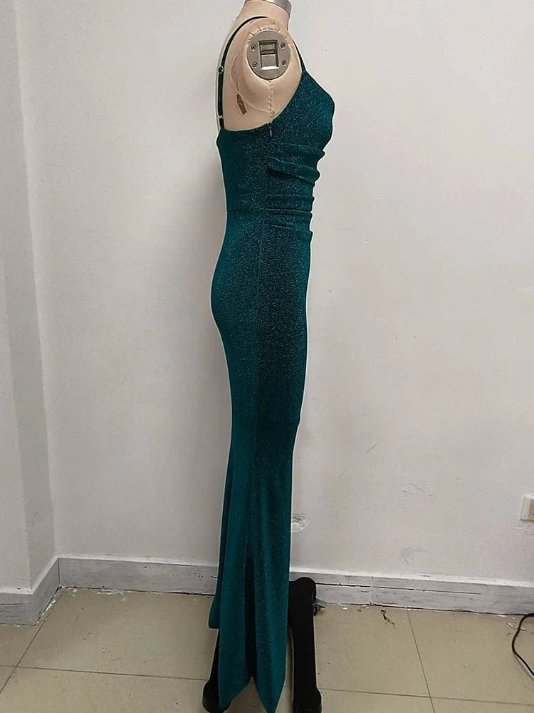 Women's Camel-Colored Spaghetti Strap Maxi Dress Ruched Mermaid-style Hot chick Slip Dress Evening Parties Special Occasions