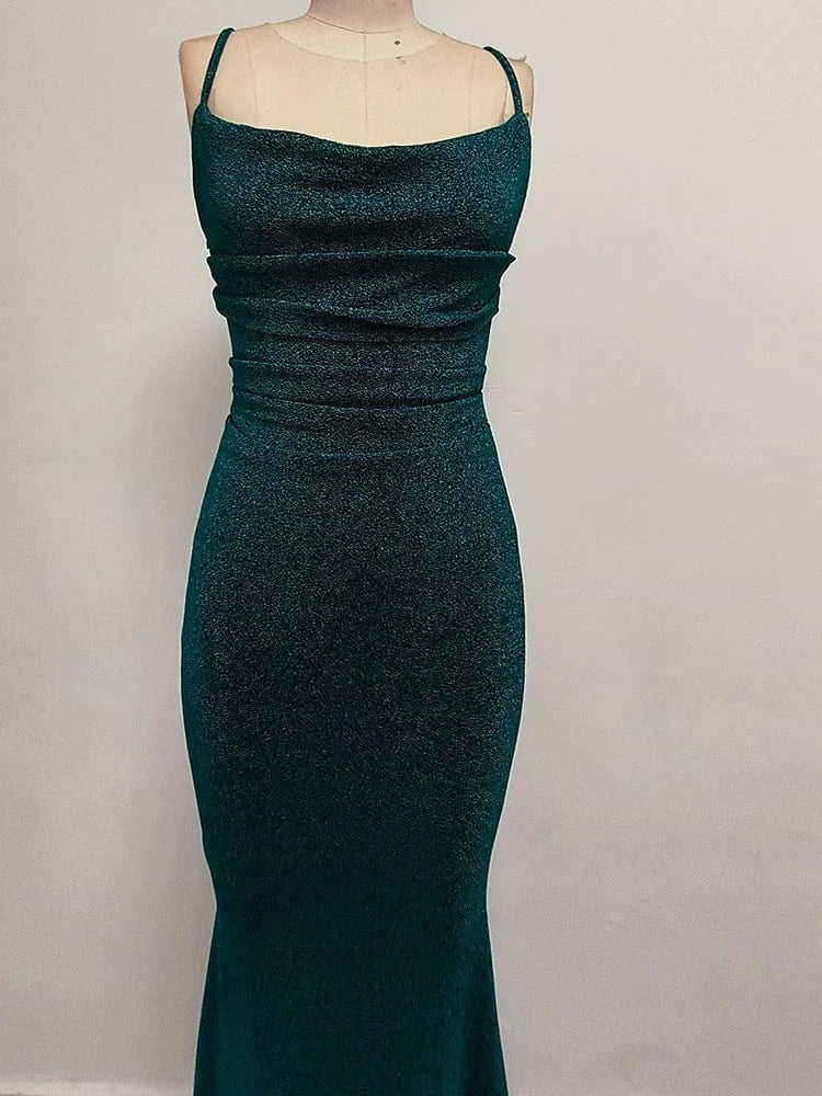 Women's Camel-Colored Spaghetti Strap Maxi Dress Ruched Mermaid-style Hot chick Slip Dress Evening Parties Special Occasions