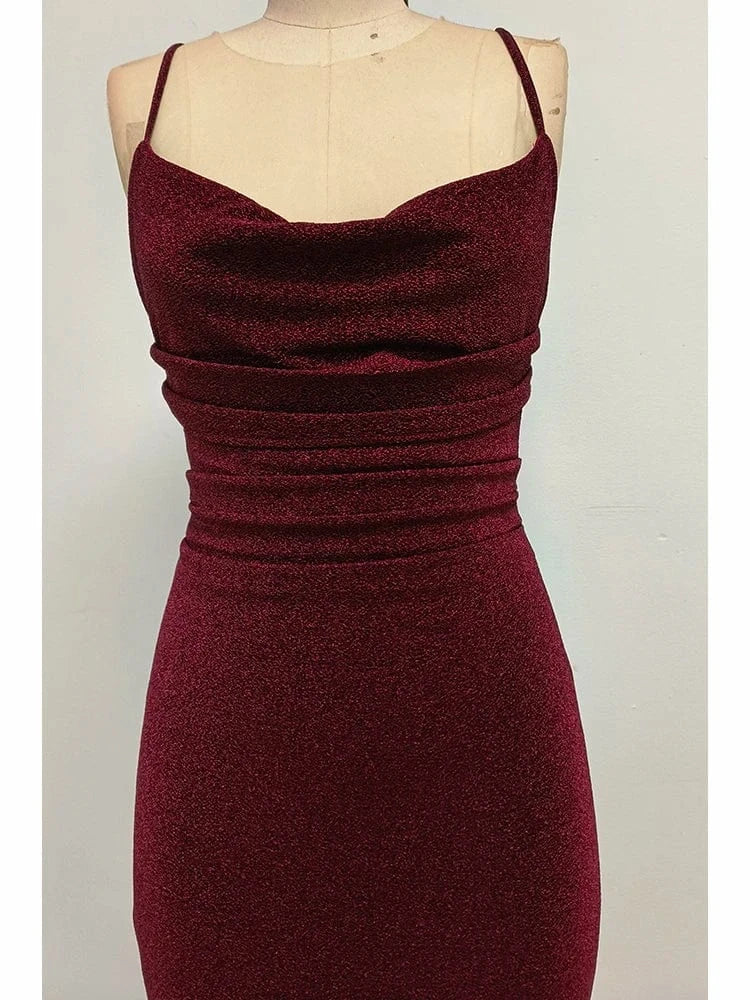 Women's Camel-Colored Spaghetti Strap Maxi Dress Ruched Mermaid-style Hot chick Slip Dress Evening Parties Special Occasions