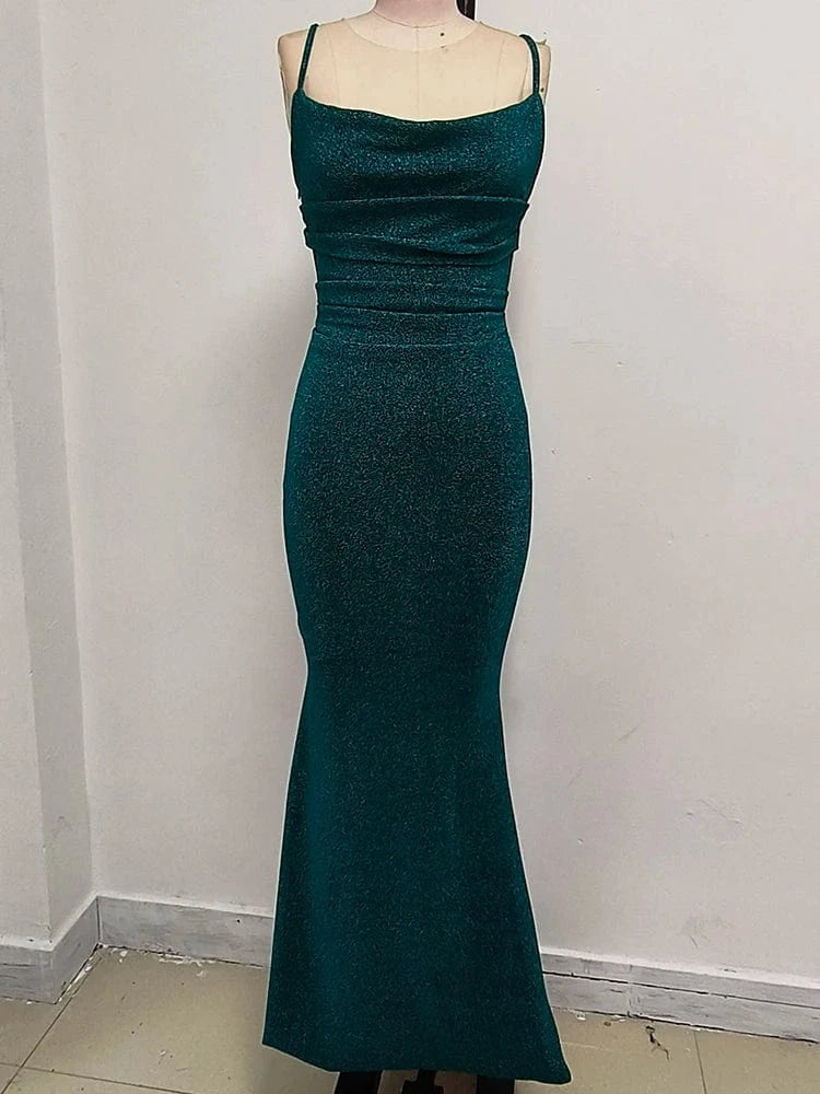 Women's Camel-Colored Spaghetti Strap Maxi Dress Ruched Mermaid-style Hot chick Slip Dress Evening Parties Special Occasions