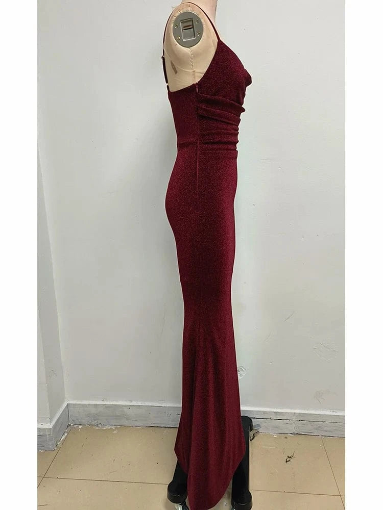 Women's Camel-Colored Spaghetti Strap Maxi Dress Ruched Mermaid-style Hot chick Slip Dress Evening Parties Special Occasions