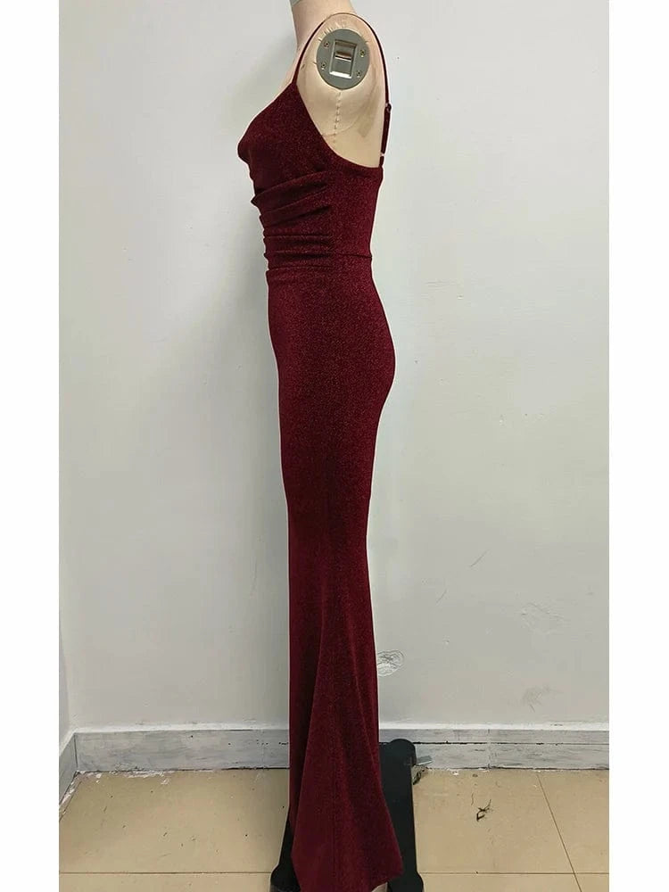 Women's Camel-Colored Spaghetti Strap Maxi Dress Ruched Mermaid-style Hot chick Slip Dress Evening Parties Special Occasions