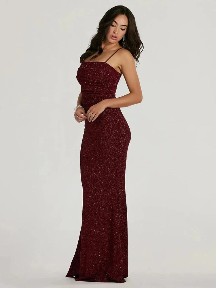 Women's Camel-Colored Spaghetti Strap Maxi Dress Ruched Mermaid-style Hot chick Slip Dress Evening Parties Special Occasions