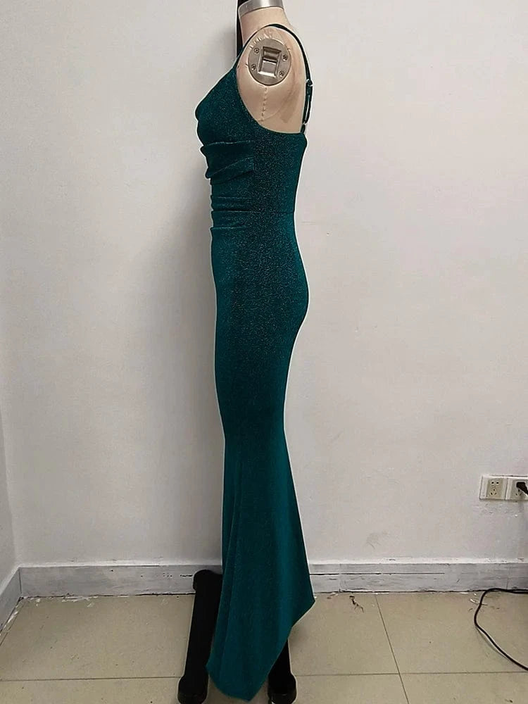 Women's Camel-Colored Spaghetti Strap Maxi Dress Ruched Mermaid-style Hot chick Slip Dress Evening Parties Special Occasions