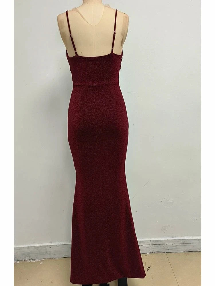 Women's Camel-Colored Spaghetti Strap Maxi Dress Ruched Mermaid-style Hot chick Slip Dress Evening Parties Special Occasions