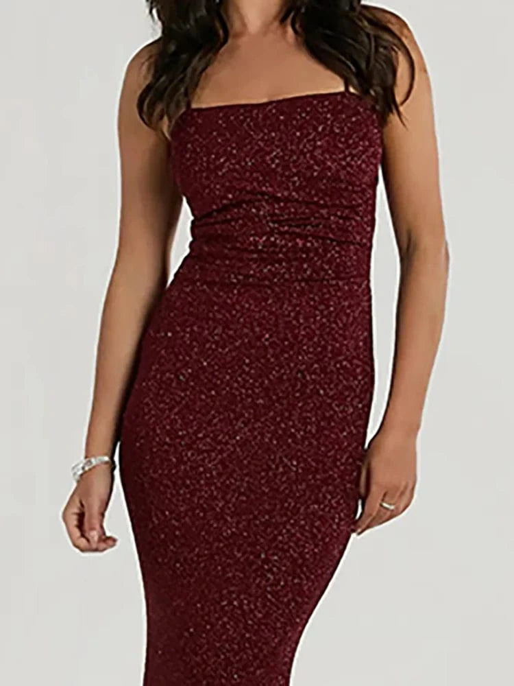 Women's Camel-Colored Spaghetti Strap Maxi Dress Ruched Mermaid-style Hot chick Slip Dress Evening Parties Special Occasions