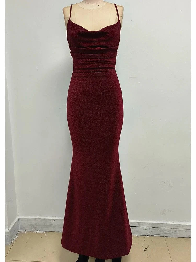 Women's Camel-Colored Spaghetti Strap Maxi Dress Ruched Mermaid-style Hot chick Slip Dress Evening Parties Special Occasions