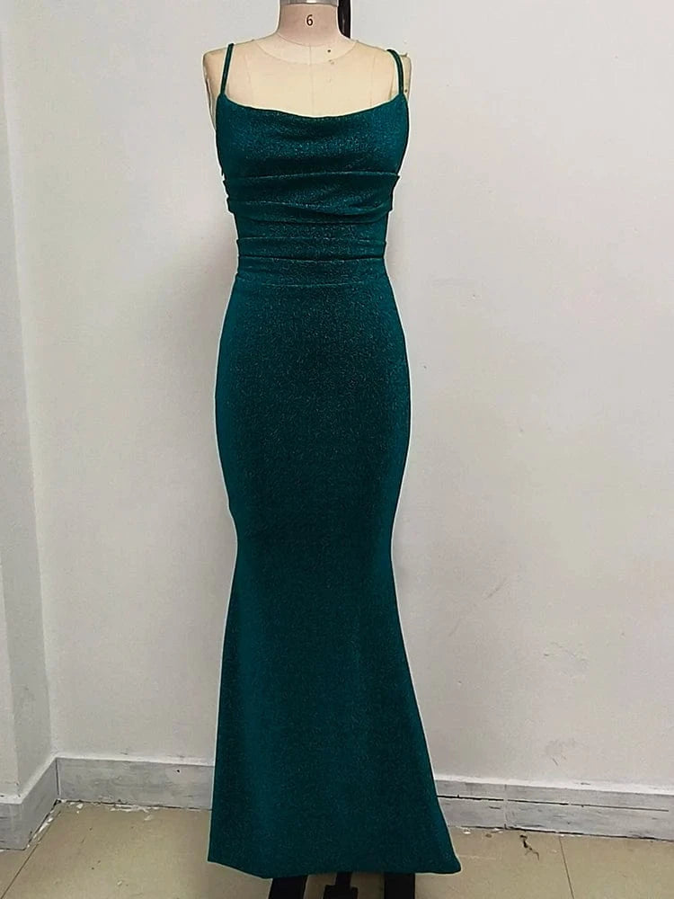 Women's Camel-Colored Spaghetti Strap Maxi Dress Ruched Mermaid-style Hot chick Slip Dress Evening Parties Special Occasions