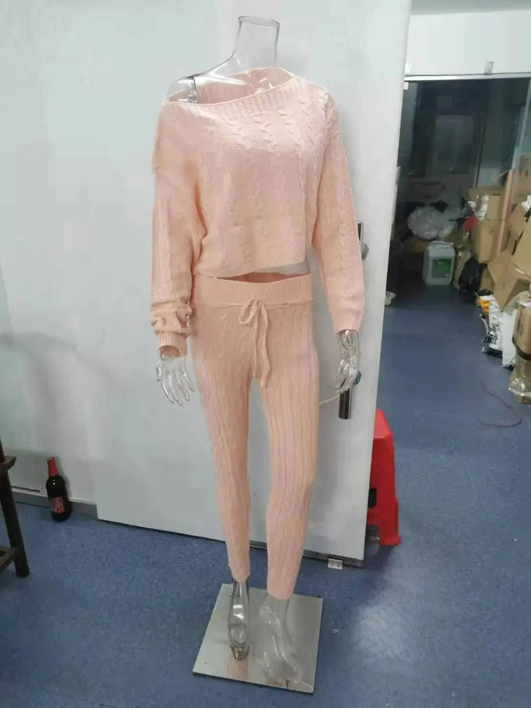 Women's Casual Knit 2 Piece Sets Autumn Winter Outfit Long Sleeve Sweater Pullover Crop Top and Pants Female Sexy Set