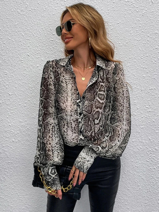 Women's casual long-sleeved snakeskin shirt