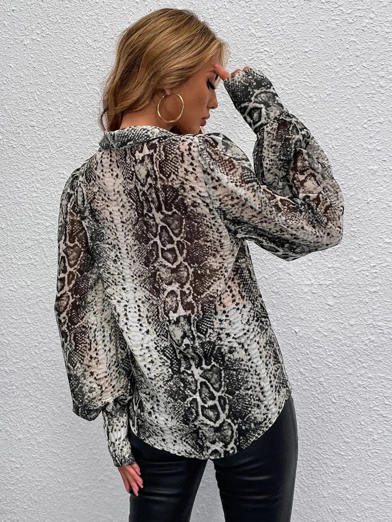 Women's casual long-sleeved snakeskin shirt
