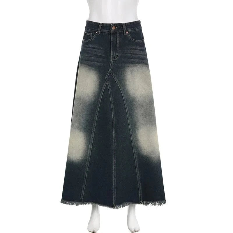 Women's Clothing 2024 New Trend Streetwear Women Denim High Waist Zipper Washed Vintage a Line Skirt Womens Maxi Denim Skirt