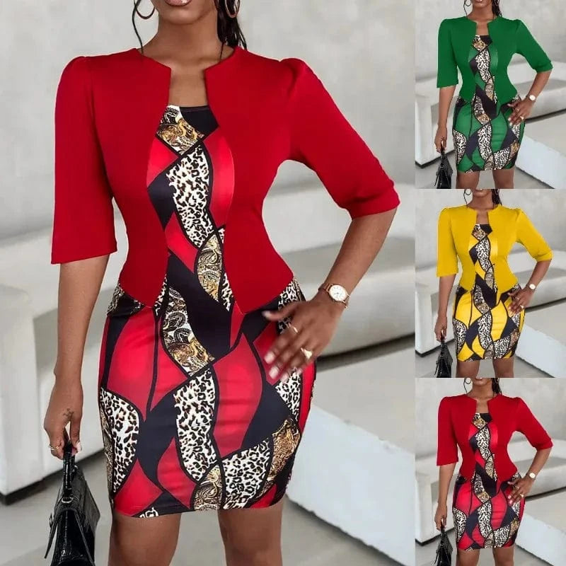women's clothing fall 2024 elegant Fashionable commuter geometric pattern printed hip wrap midi dresses