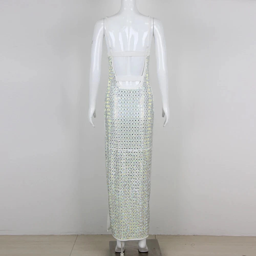 Women's Clothing High-end Strap Backless Rhinestone Beaded Dresses Party Evening Dress