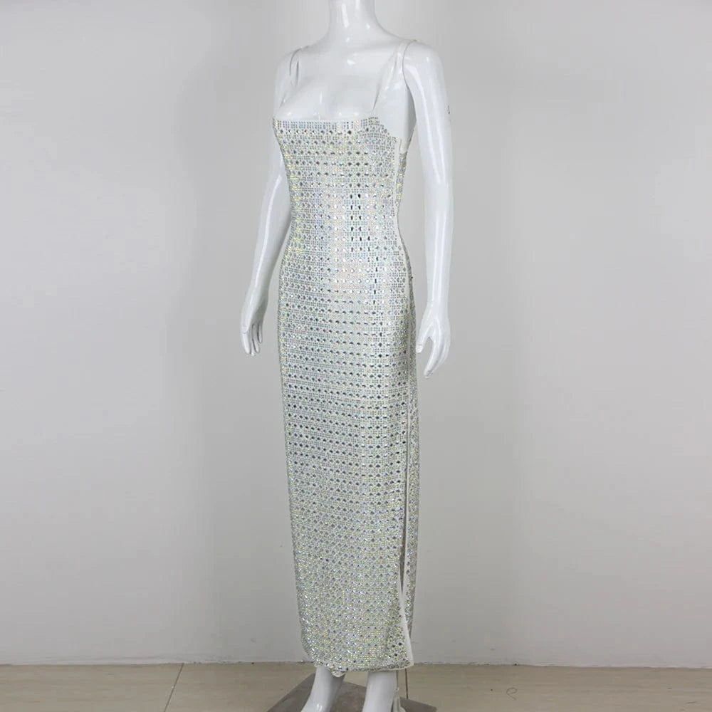 Women's Clothing High-end Strap Backless Rhinestone Beaded Dresses Party Evening Dress