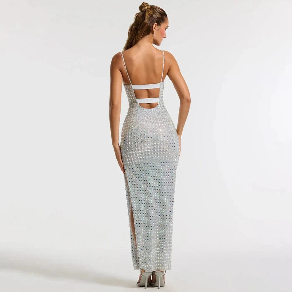 Women's Clothing High-end Strap Backless Rhinestone Beaded Dresses Party Evening Dress