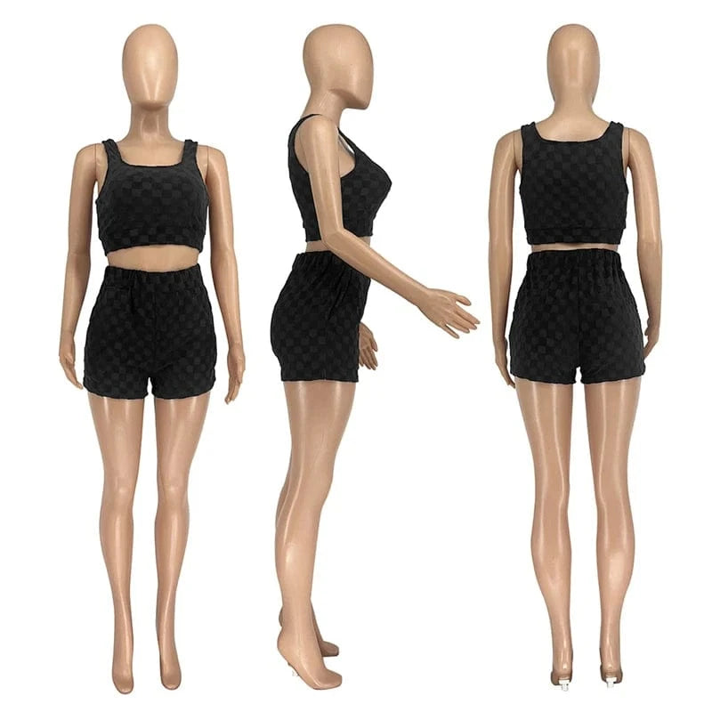 women's clothing outfit summer 2024 ladies knitted casual plaid above knee 3 piece shorts lounge set for women 2024 above knee