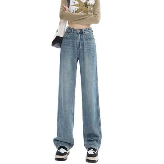 Women's clothing spring straight jeans high waist loose versatile pear shaped narrow version with wide legs and long pants