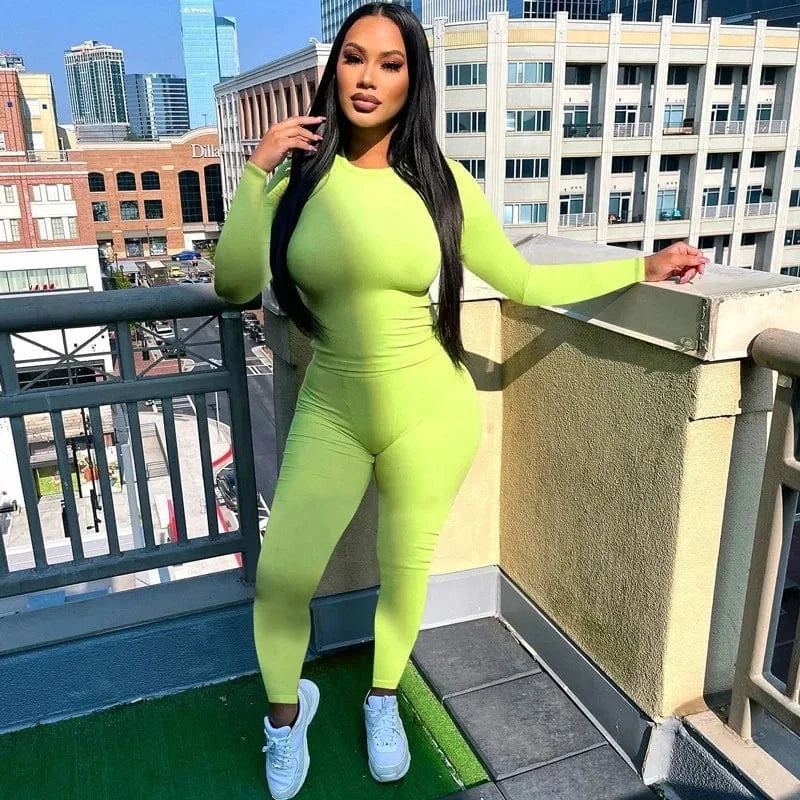 Women's Clothing Two Piece Sets Fashion Soild Long Sleeve Top Tight Pants Casual 2 Piece Tracksuits Set Fall 2024 Women Clothes