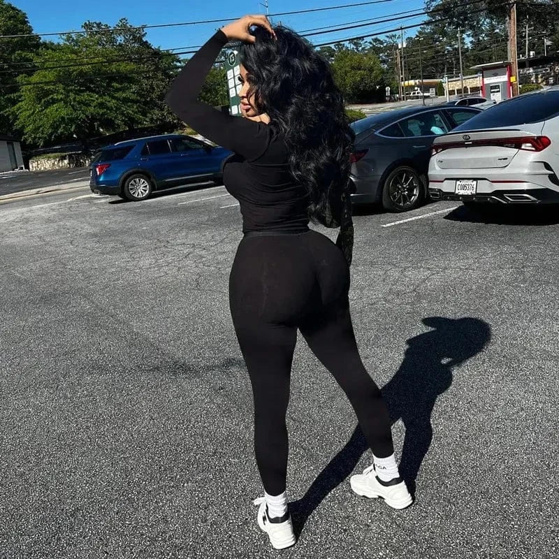 Women's Clothing Two Piece Sets Fashion Soild Long Sleeve Top Tight Pants Casual 2 Piece Tracksuits Set Fall 2024 Women Clothes