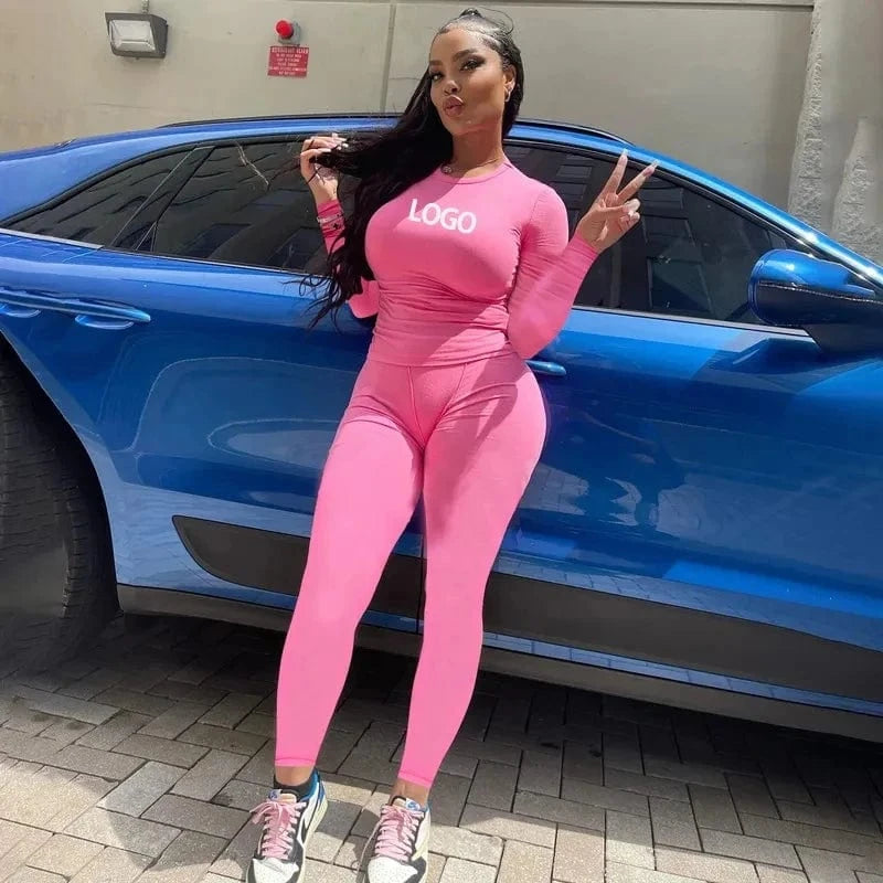 Women's Clothing Two Piece Sets Fashion Soild Long Sleeve Top Tight Pants Casual 2 Piece Tracksuits Set Fall 2024 Women Clothes