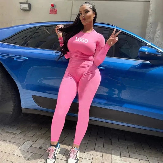 Women's Clothing Two Piece Sets Fashion Soild Long Sleeve Top Tight Pants Casual 2 Piece Tracksuits Set Fall 2024 Women Clothes