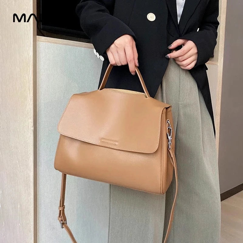 Women's Cowhide Genuine Leather Shoulder Bag Female Fashion Luxury Designer Handbags Ladies Commuting Large Capacity Bucket Bags