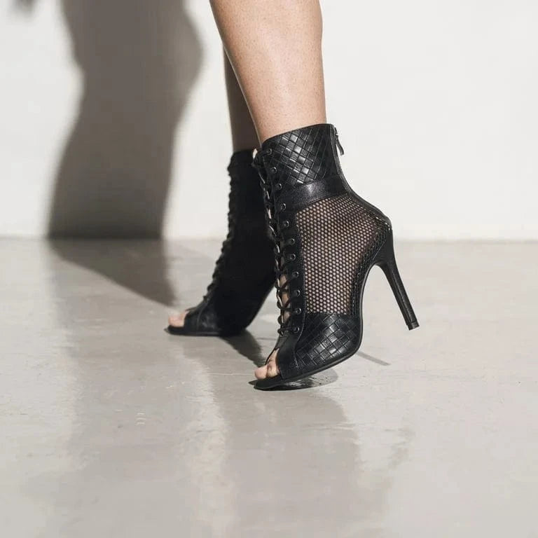 Women's Custom 10CM Heel Black Leather Jazz Salsa Dance Stiletto Boots