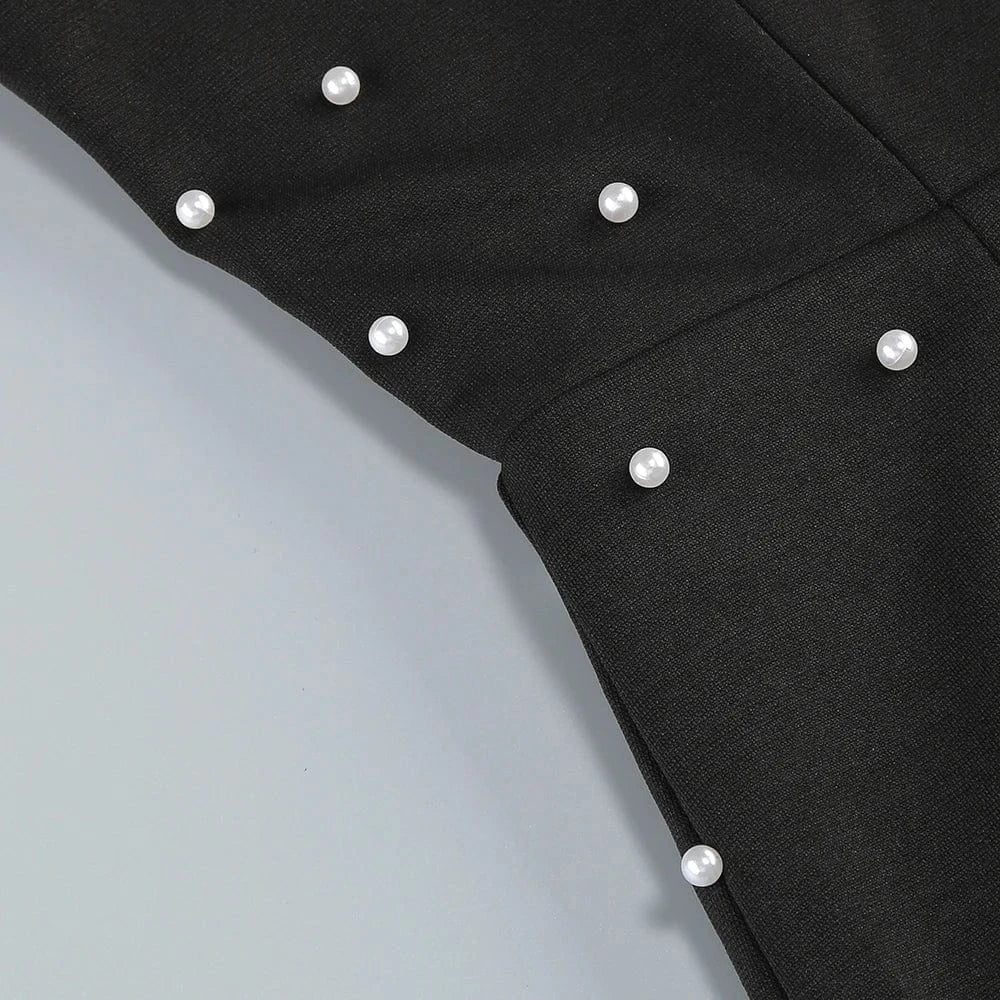 Women's Elegant Black Off Shoulder Ankle-Length Dress Pearl Beading Luxurious Evening Party Dress Glamorous Fashion Choice