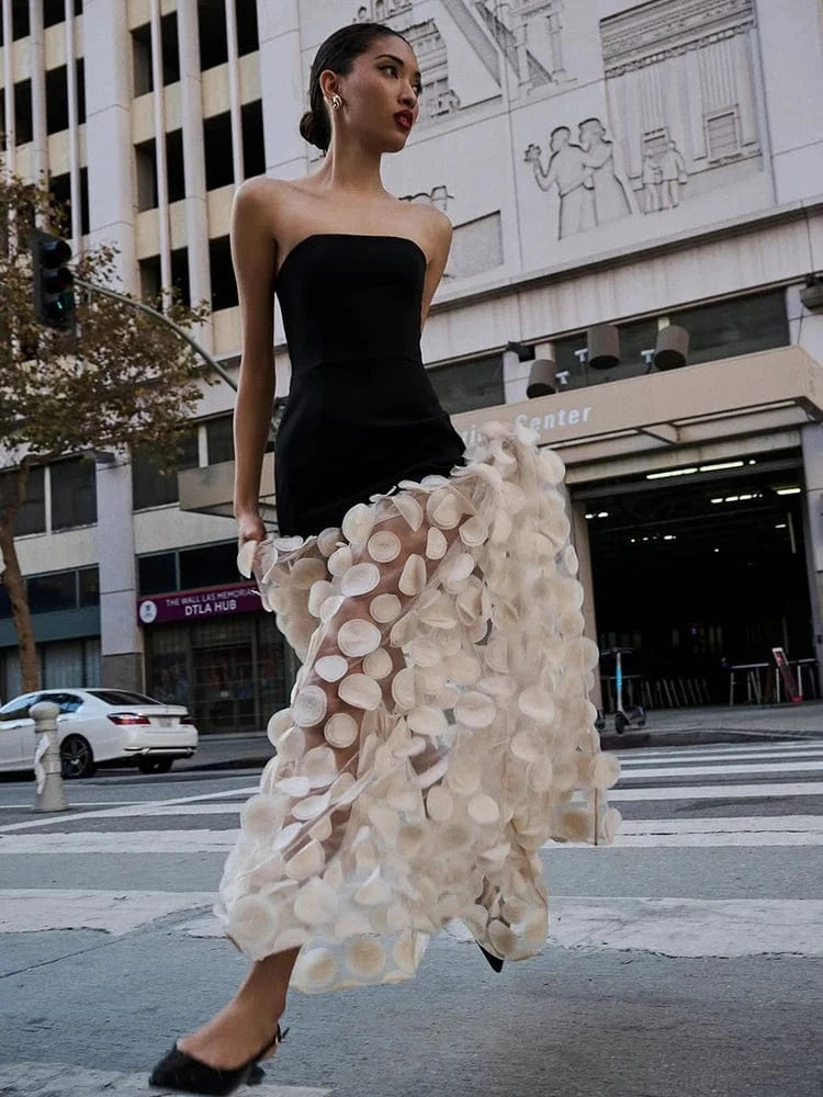 Women's Elegant Black Off Shoulder Ankle-Length Dress Pearl Beading Luxurious Evening Party Dress Glamorous Fashion Choice