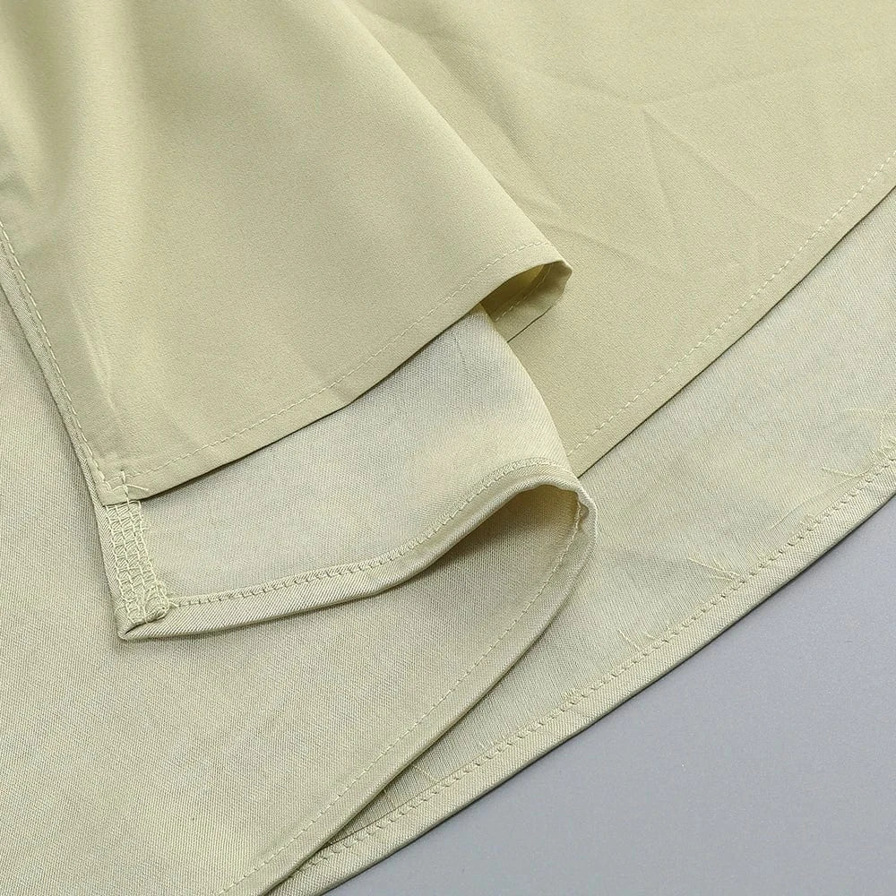 Women's Elegant Slip Sleeveless Cowl Neck Ruched Midi Dress Light Green Satin Material with Side Slit for Luxury Evening Party