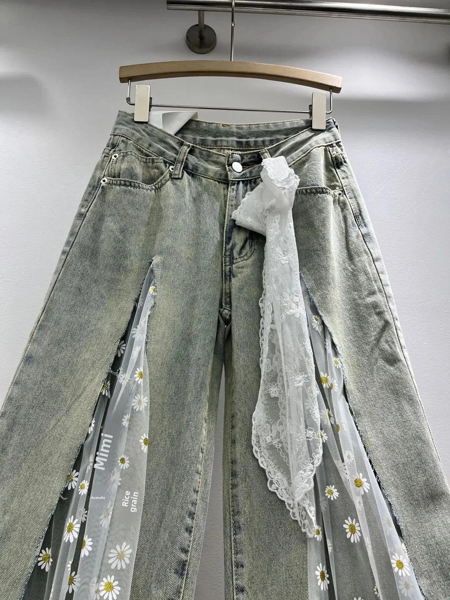 Women's Embroidered Hollow out Wide Leg Jeans Straight Cut Loose Long Trousers Spring Summer Fashionable Cargo Pants