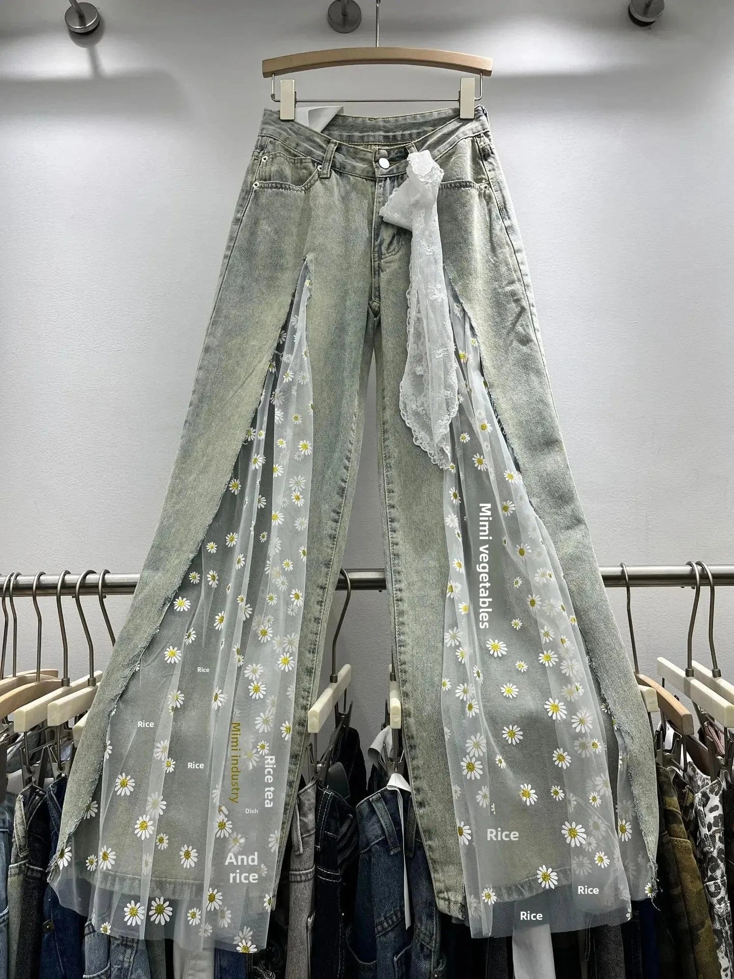 Women's Embroidered Hollow out Wide Leg Jeans Straight Cut Loose Long Trousers Spring Summer Fashionable Cargo Pants