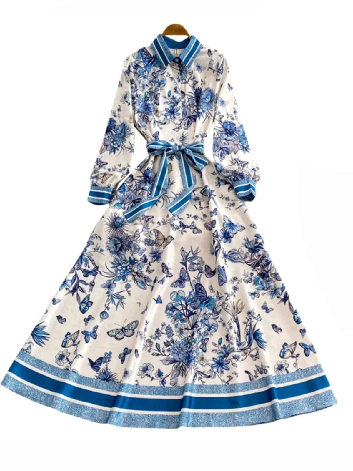 Women's fashion print Bohemian long dress autumn winter 2024 plus size maxi long sleeve Large hem dress