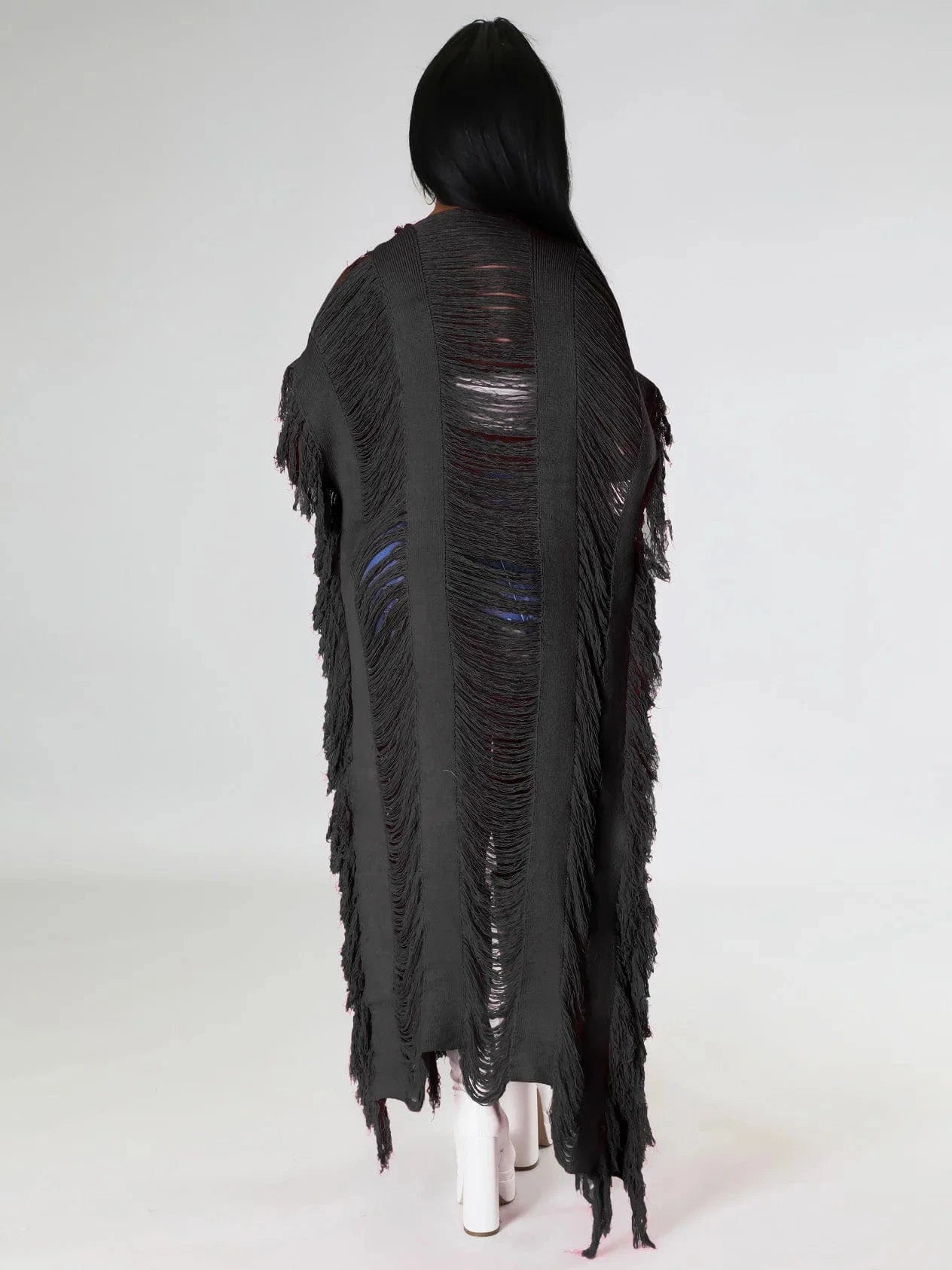 Women's Fashion Street Shoot Solid Hollow Cardigan Fringe Autumn Winter knitted Clothing