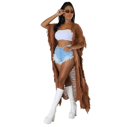 Women's Fashion Street Shoot Solid Hollow Cardigan Fringe Autumn Winter knitted Clothing