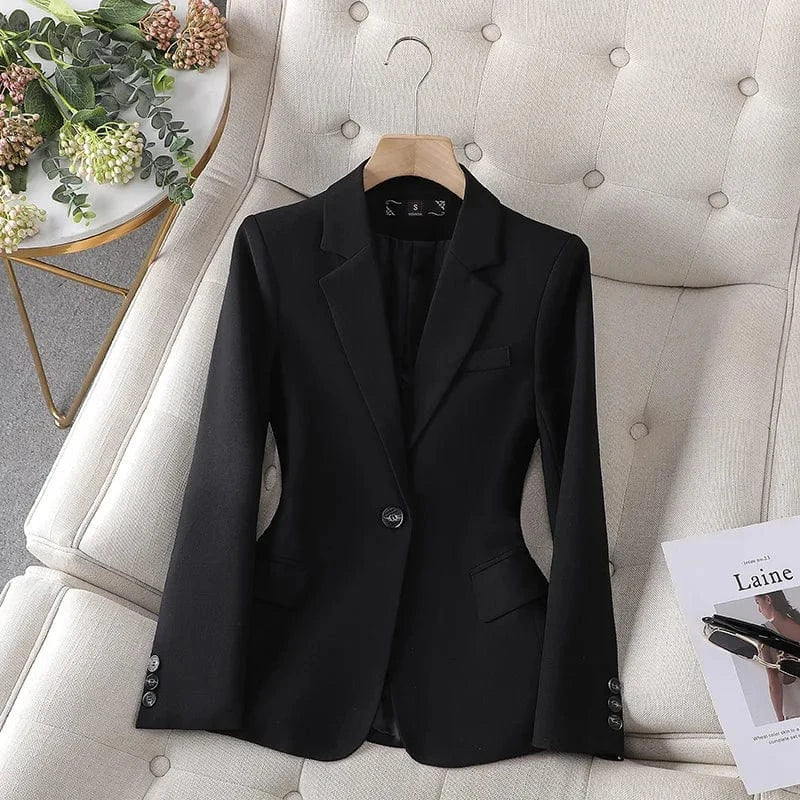 Women's High Quality Casual Solid Blazer Hot Sale Single Button Closure Coats with Pocket Office Lady Fashion Jacket