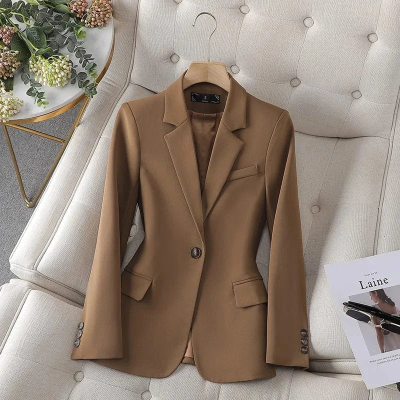 Women's High Quality Casual Solid Blazer Hot Sale Single Button Closure Coats with Pocket Office Lady Fashion Jacket