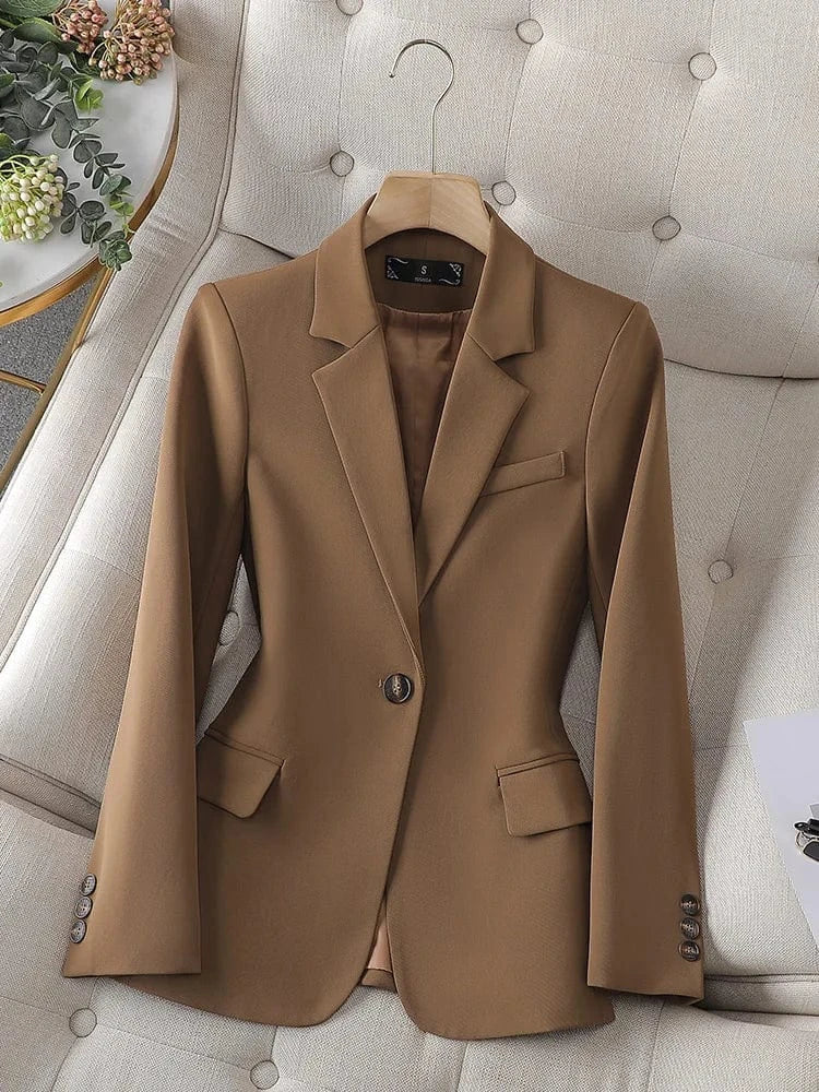Women's High Quality Casual Solid Blazer Hot Sale Single Button Closure Coats with Pocket Office Lady Fashion Jacket