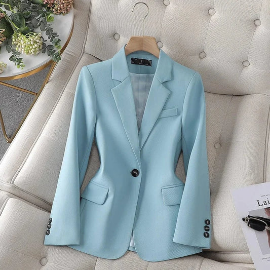 Women's High Quality Casual Solid Blazer Hot Sale Single Button Closure Coats with Pocket Office Lady Fashion Jacket