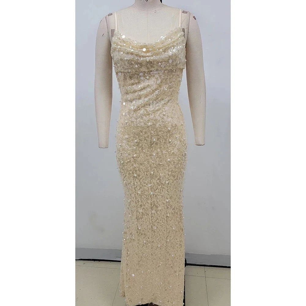 Women's In Vogue Elegant and Sexy Suspenders Backless Fishtail Slimming Floor-Length Dress Luxurious Evening Party Dress