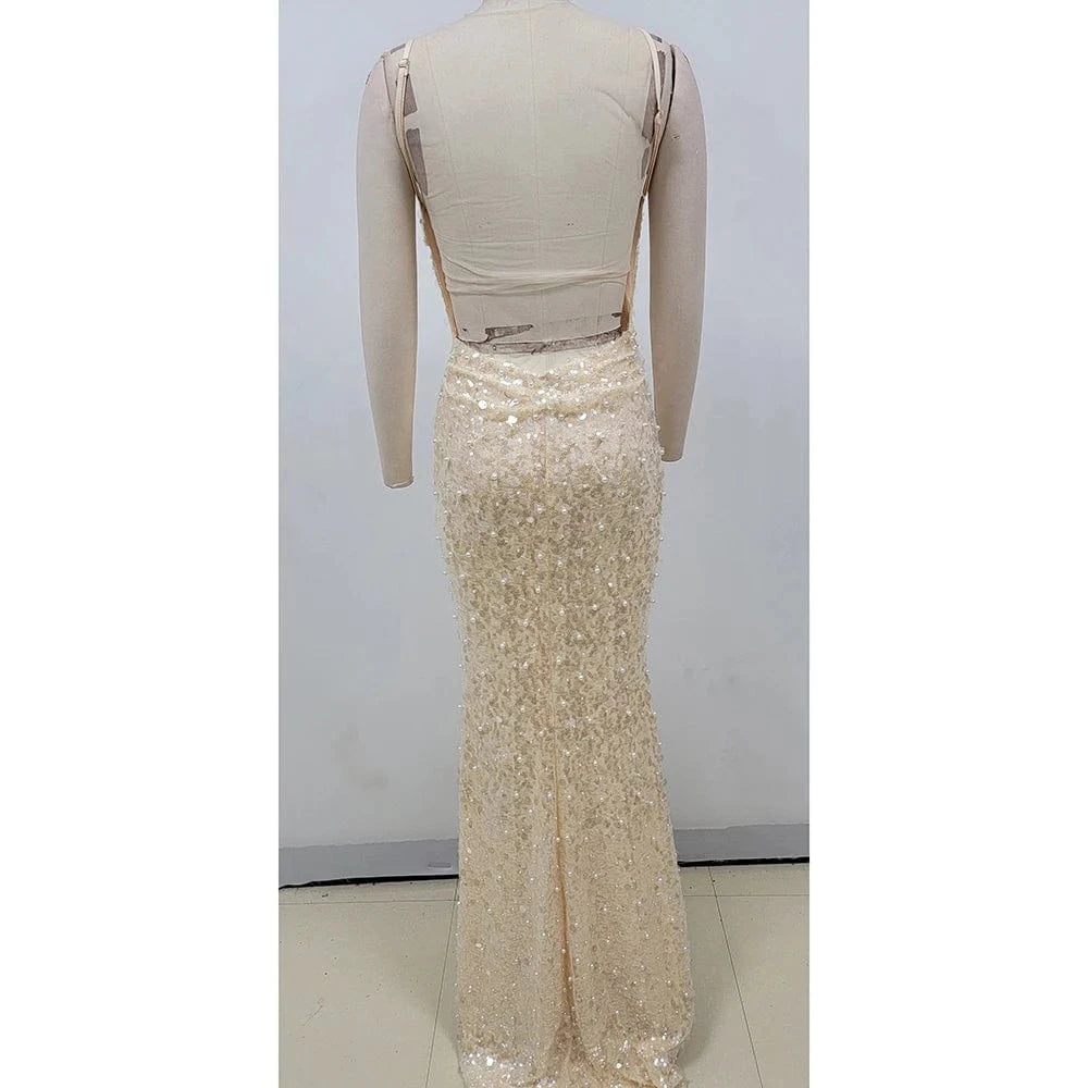 Women's In Vogue Elegant and Sexy Suspenders Backless Fishtail Slimming Floor-Length Dress Luxurious Evening Party Dress