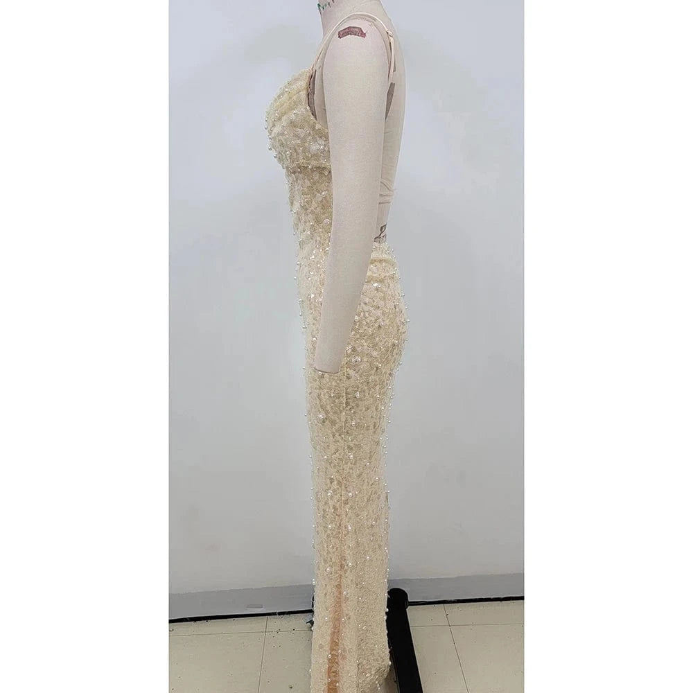 Women's In Vogue Elegant and Sexy Suspenders Backless Fishtail Slimming Floor-Length Dress Luxurious Evening Party Dress