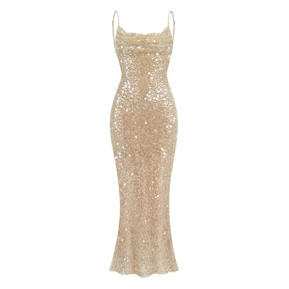 Women's In Vogue Elegant and Sexy Suspenders Backless Fishtail Slimming Floor-Length Dress Luxurious Evening Party Dress