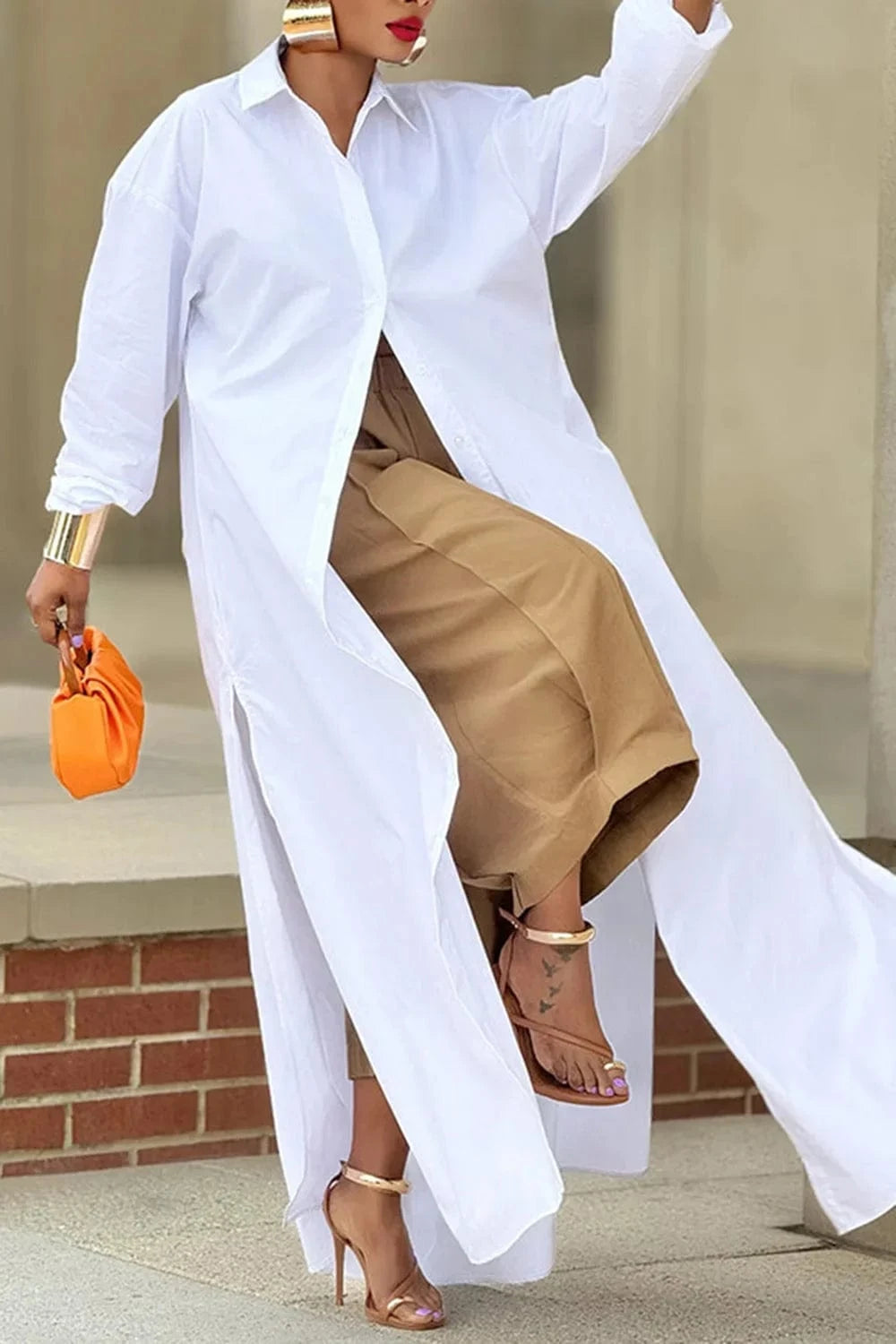 Women's Khaki Capri Trousers Pockets pleated Wide Leg Casual Vintage Loose Harajuku High Waist Leisure Calf-length Pants